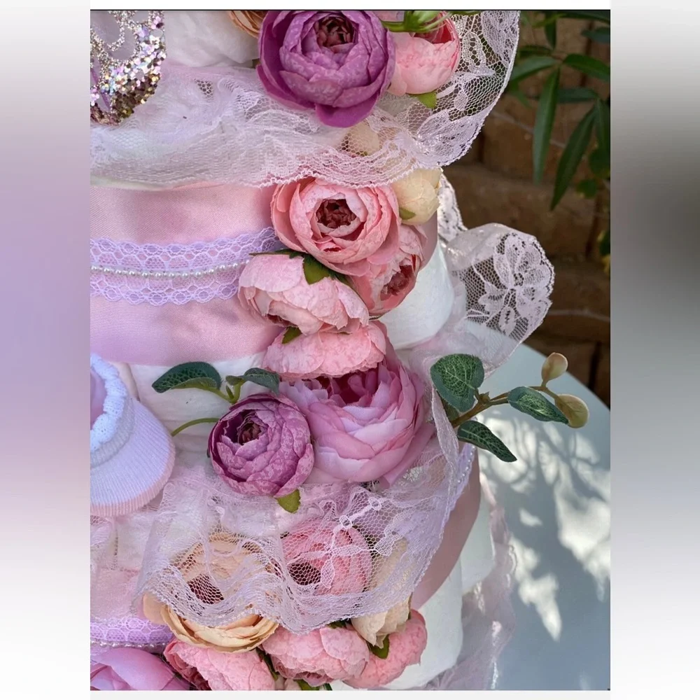 Flowers Diaper Cake, Peonies Diaper Cake